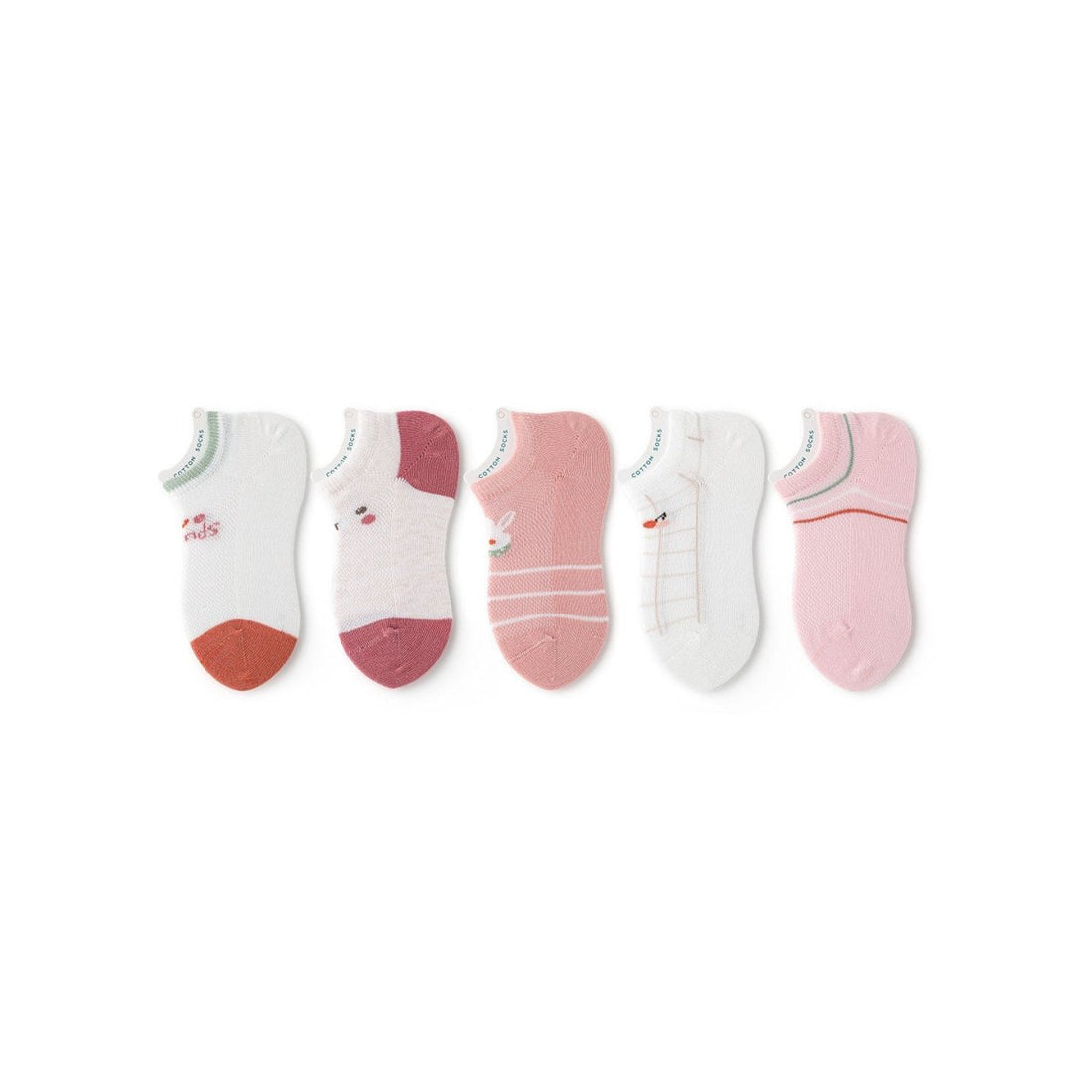 Blush Bunny Thin Mesh Breathable Girl 5pcs Ankle Socks Set - 0cm