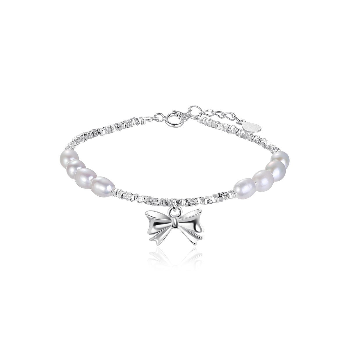 Bow Charm Pearl Silver Bracelet - 0cm
