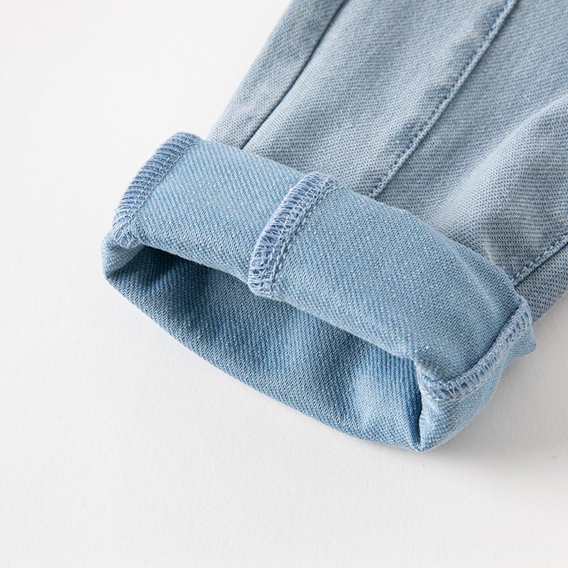 Bowknot Front slit Girl Lace Detail Blue Jeans   0cm