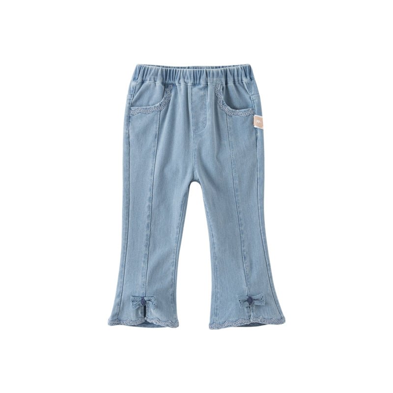 Bowknot Front slit Girl Lace Detail Blue Jeans