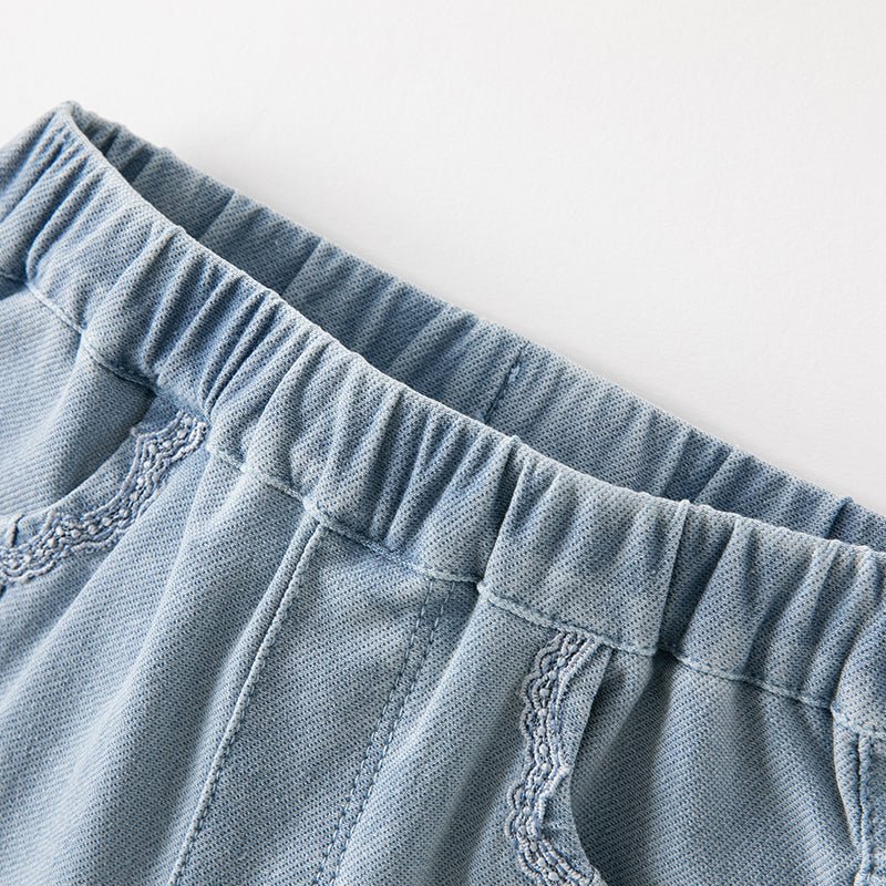 Bowknot Front-slit Girl Lace Detail Blue Jeans - 0cm