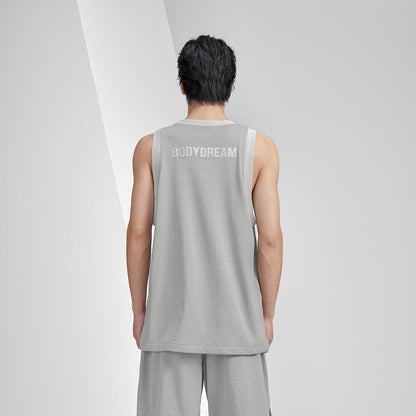 Breathable Mesh Loose-fit Grey Basketball Singlet - 0cm