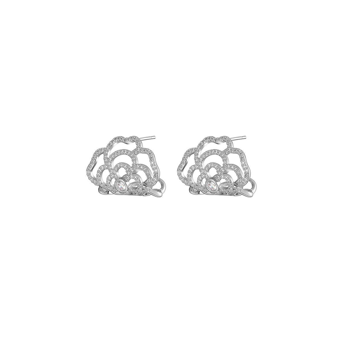Brilliant Camellia Silver Earrings