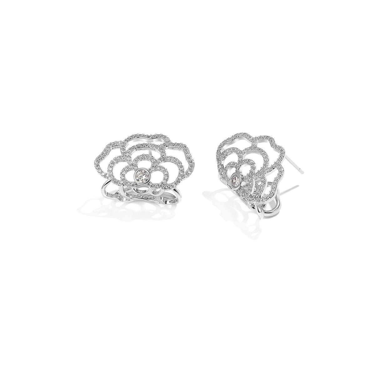 Brilliant Camellia Silver Earrings - 0cm