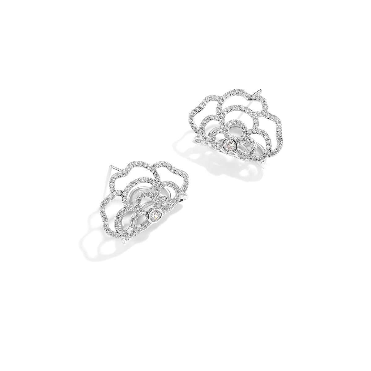 Brilliant Camellia Silver Earrings - 0cm