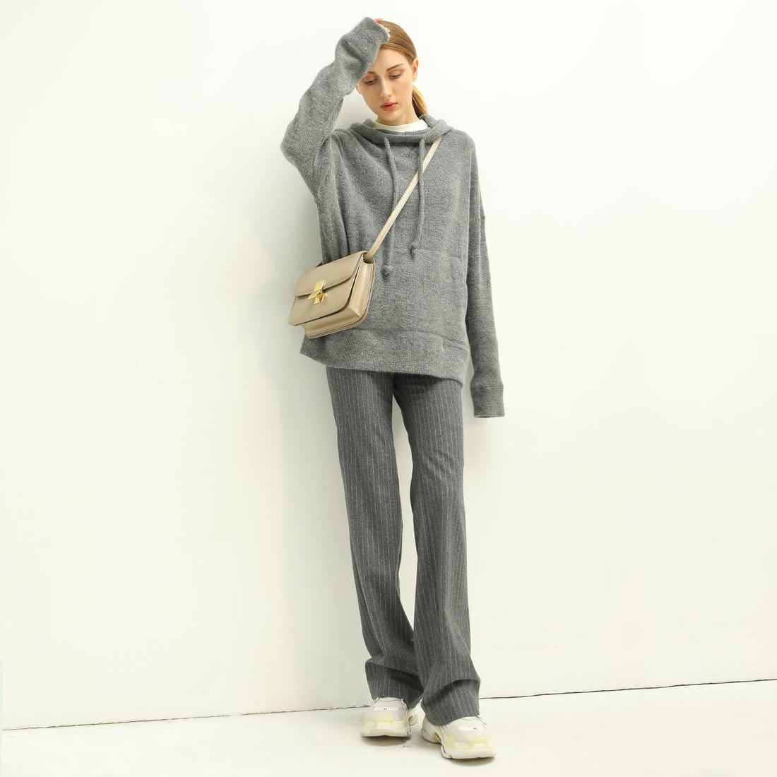 Busy Schedule Warm Striped Grey Wool Pants - 0cm