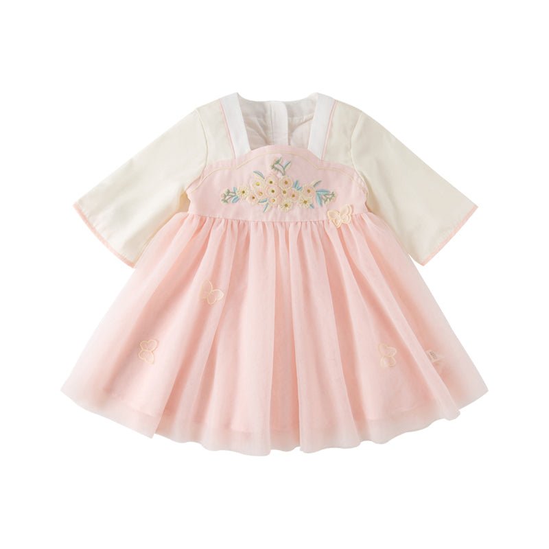 Butterfly Valley Embroidery Girl Mesh Pink Dress - 0cm