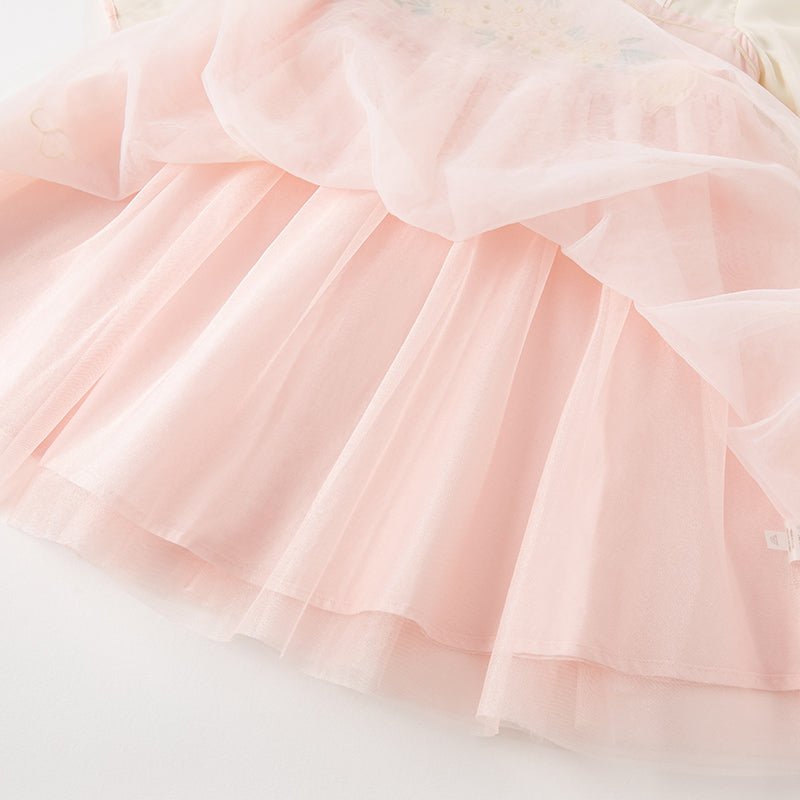 Butterfly Valley Embroidery Girl Mesh Pink Dress   0cm