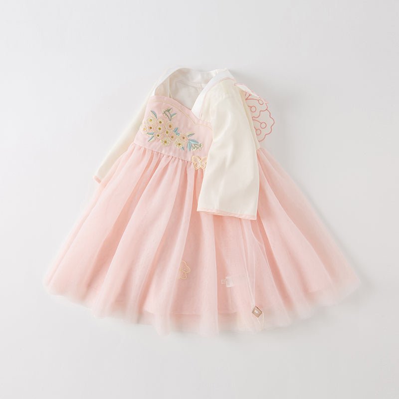 Butterfly Valley Embroidery Girl Mesh Pink Dress   0cm