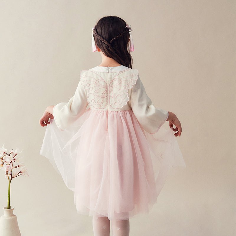 Butterfly Valley Embroidery Girl Mesh Pink Dress   0cm