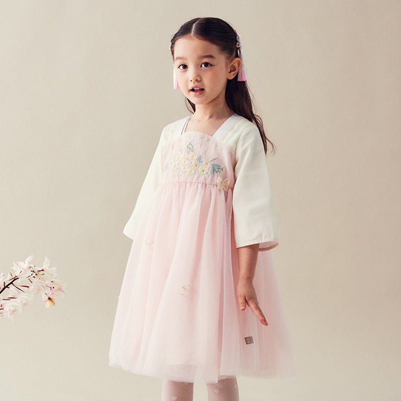 Butterfly Valley Embroidery Girl Mesh Pink Dress   0cm