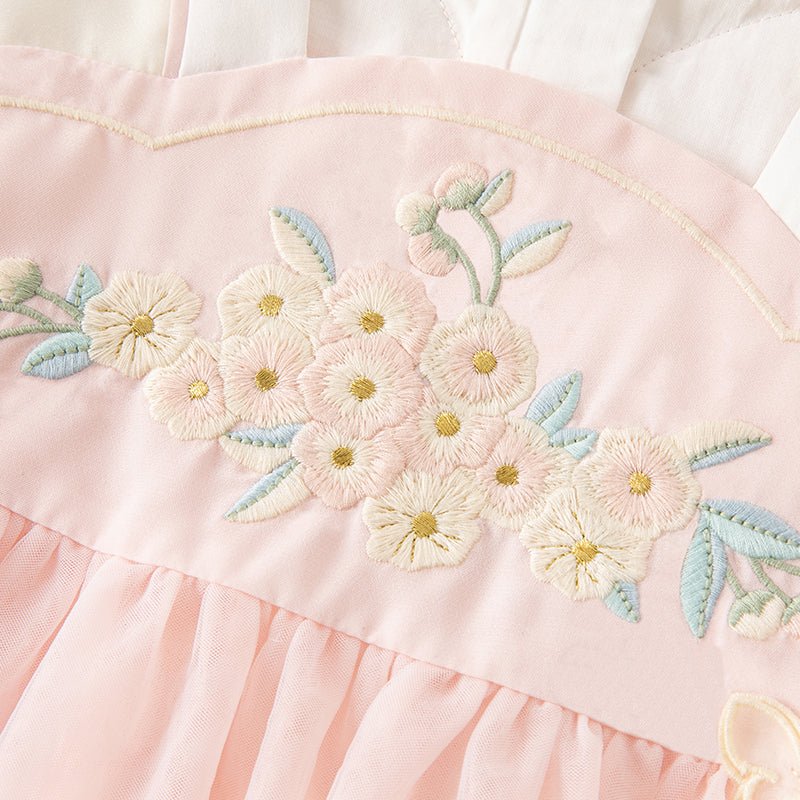 Butterfly Valley Embroidery Girl Mesh Pink Dress   0cm