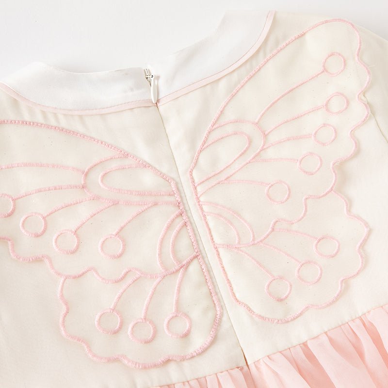 Butterfly Valley Embroidery Girl Mesh Pink Dress   0cm