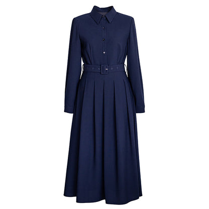 Buttoned Top Pleated Dress in Navy - 0cm