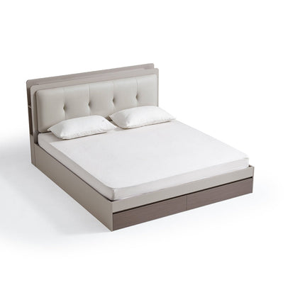 Cappuccino Pneumatic Storage Taupe Platform Bed With Bedside Table &amp; Mattress Set - 0cm