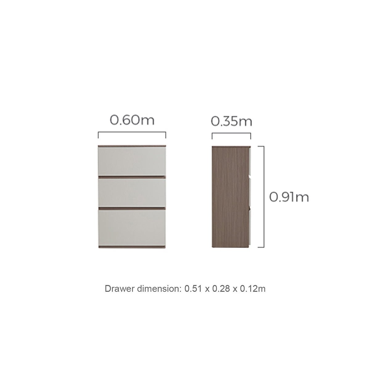 Cappuccino Taupe Chest of 3 Drawers - 0cm
