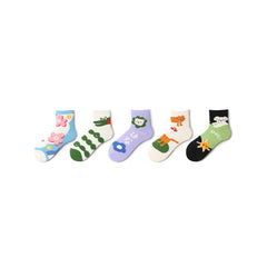 Cartoon Animals Summer Women 5pcs Low Cut Socks Set