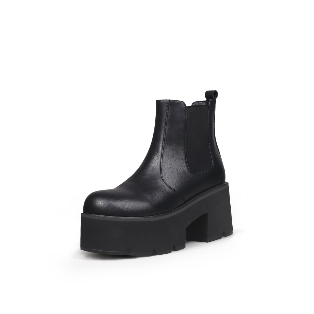 Casual Elastic-Sided Platform Black Boots - 0cm