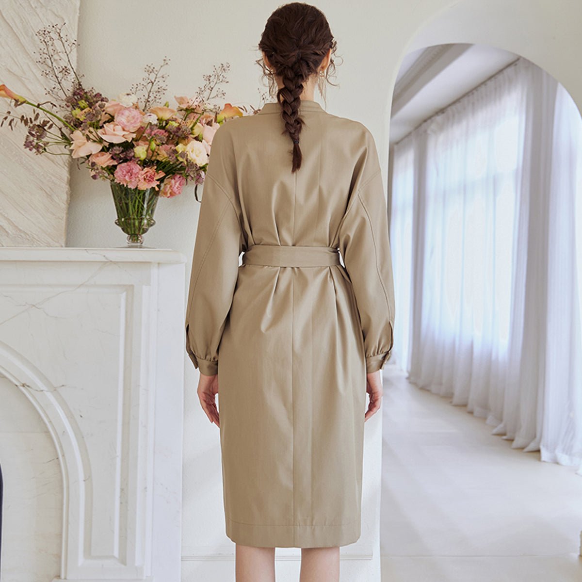 Casual Trench Khaki Dress - 0cm