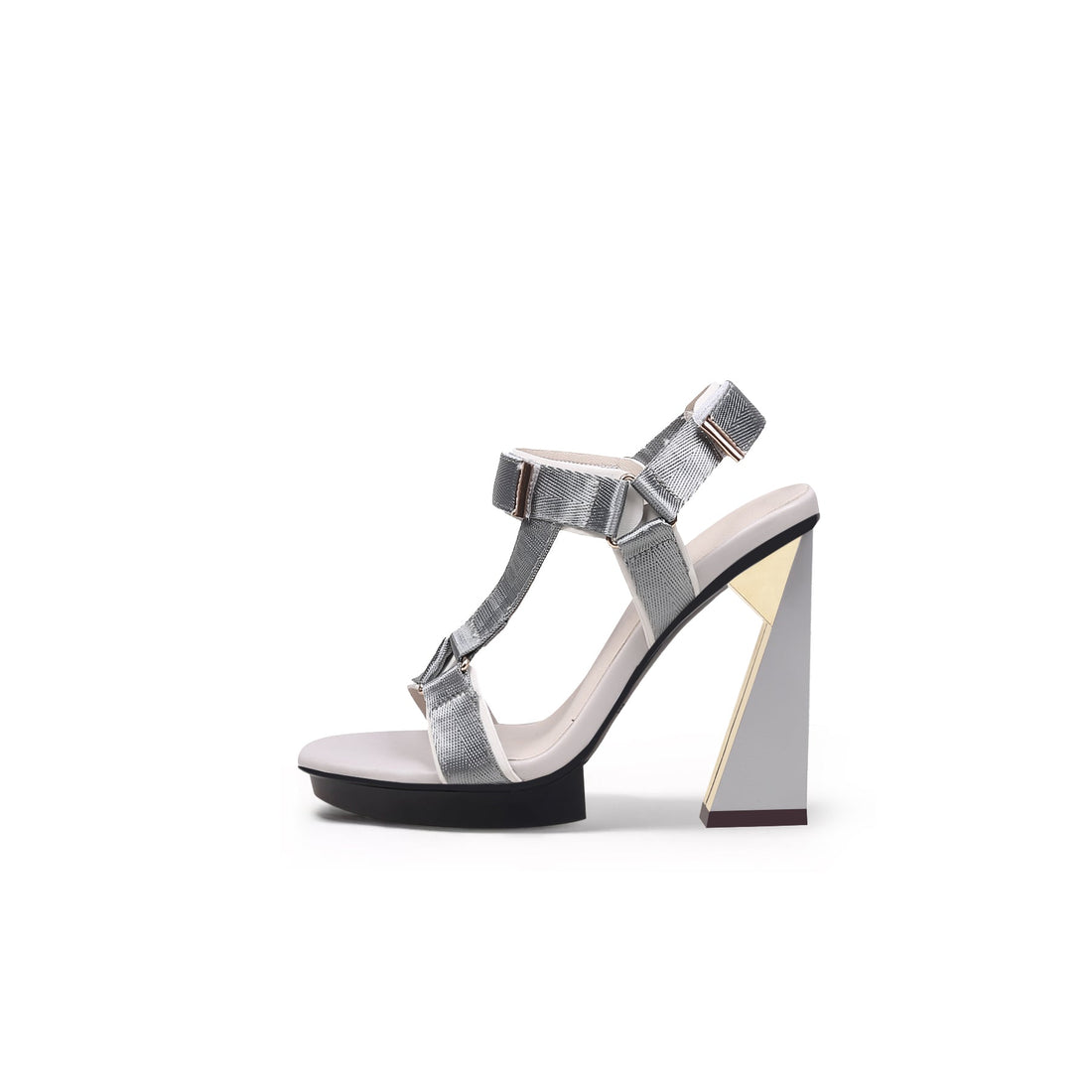 Casual Triangular High Heel Strapped Grey Sandals - 0cm