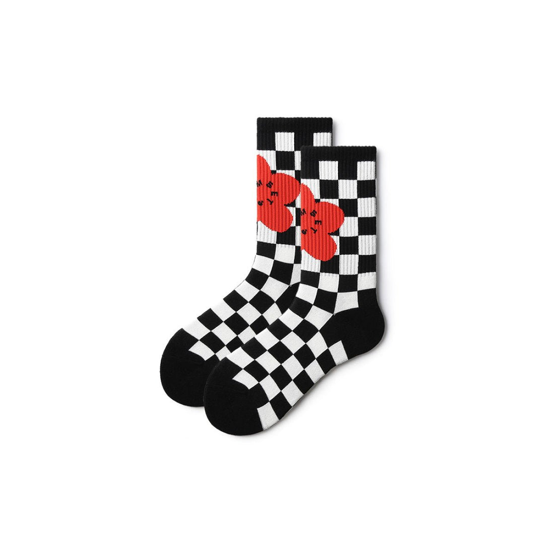 Checkboard Flower All-season Unisex Crew Socks - 0cm