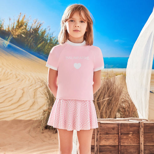 Checkerboard Sweetheart Girl Pink Two Piece Tankini Set