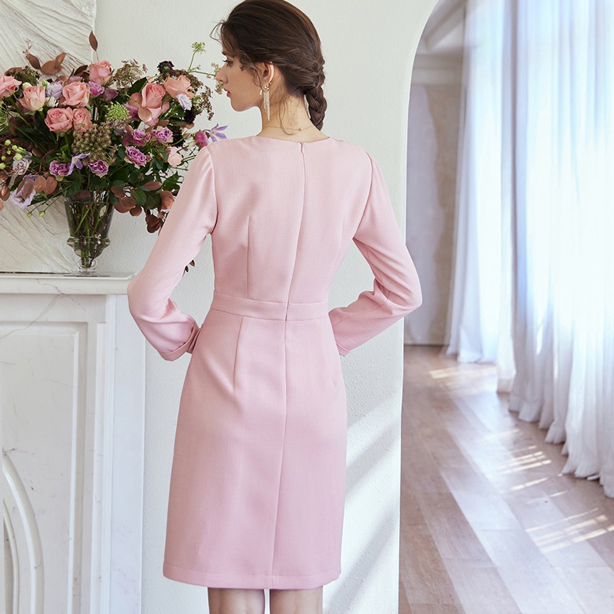 Chic Buttoned Pink Dress   0cm