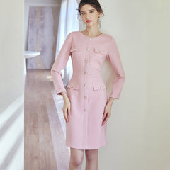 Chic Buttoned Pink Dress