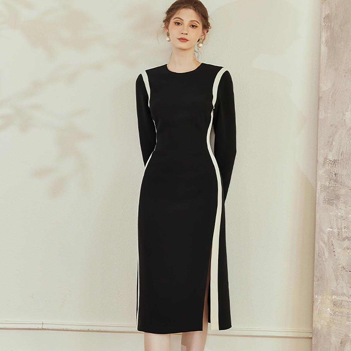 Chic Fitted Silhouette Black Dress   0cm