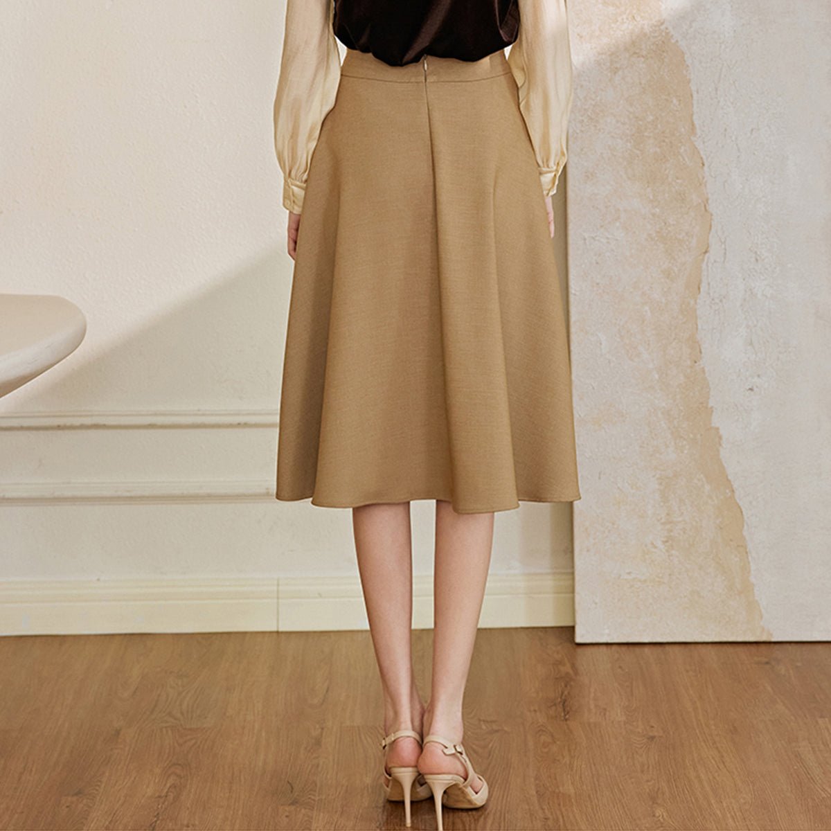 Chic Khaki Pleated Wrap Skirt   0cm