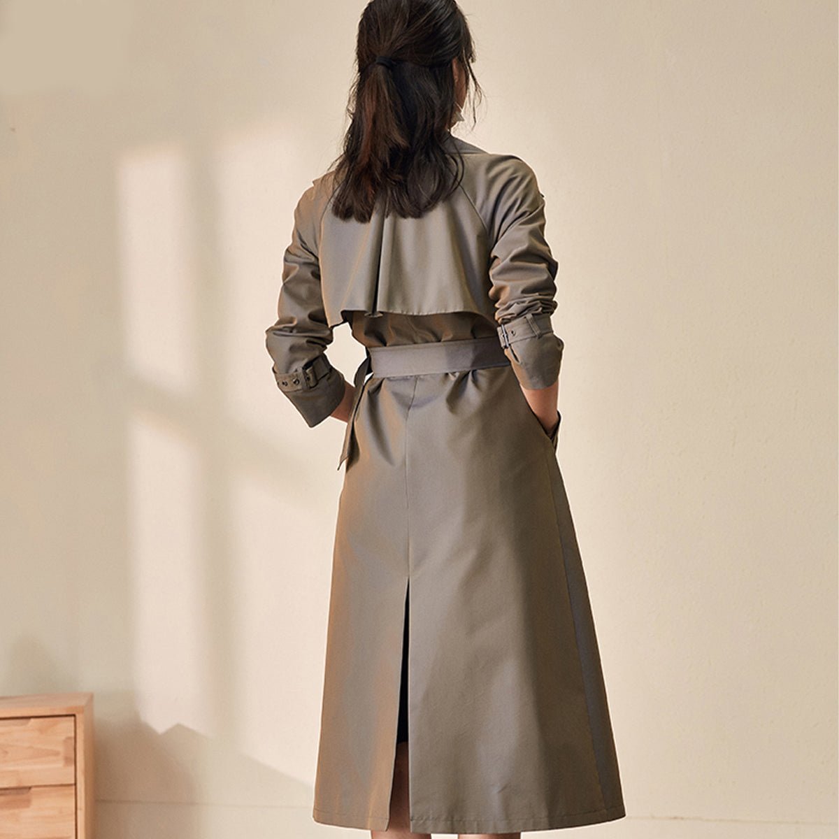 Chic Single Breasted Green Trench Coat   0cm