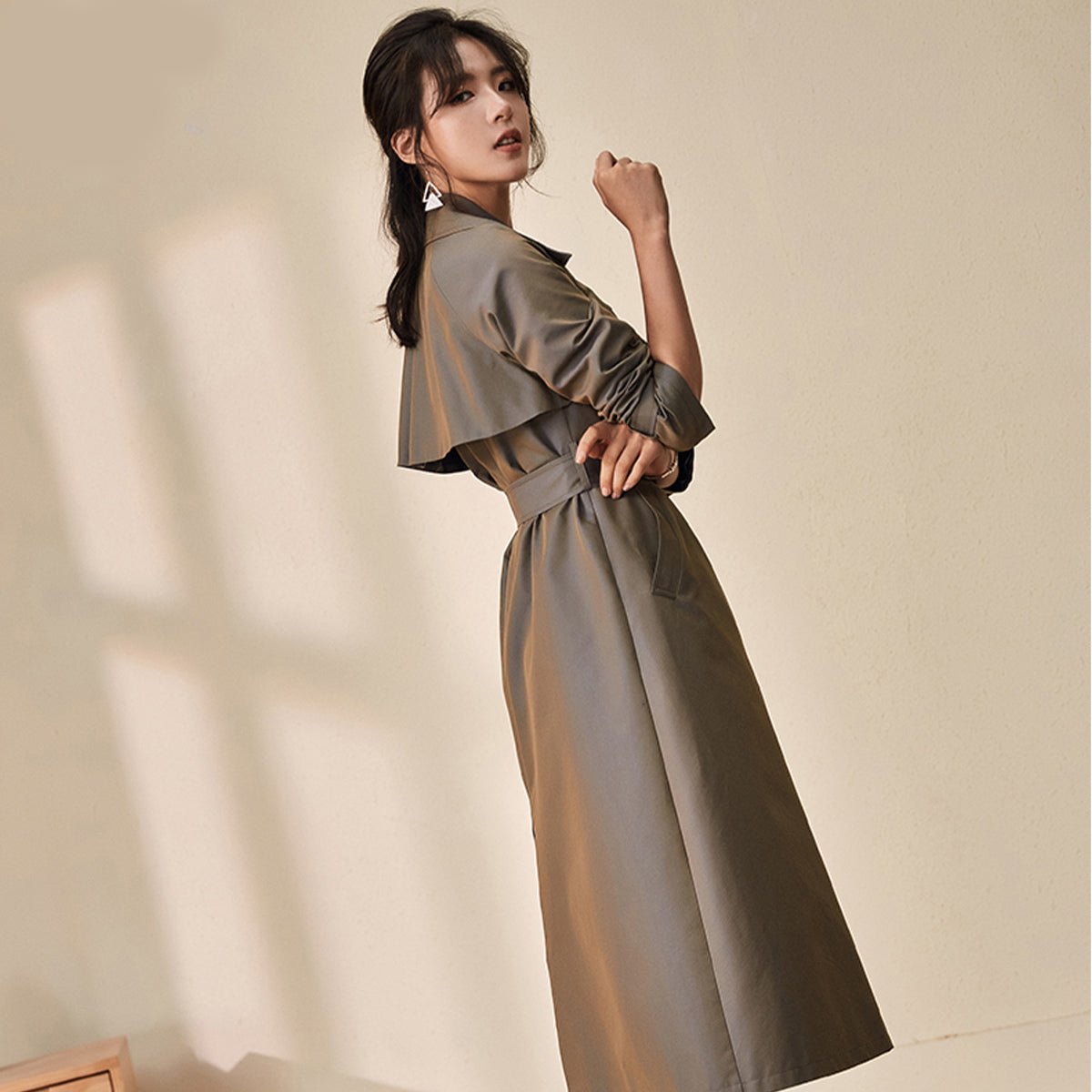 Chic Single Breasted Green Trench Coat   0cm