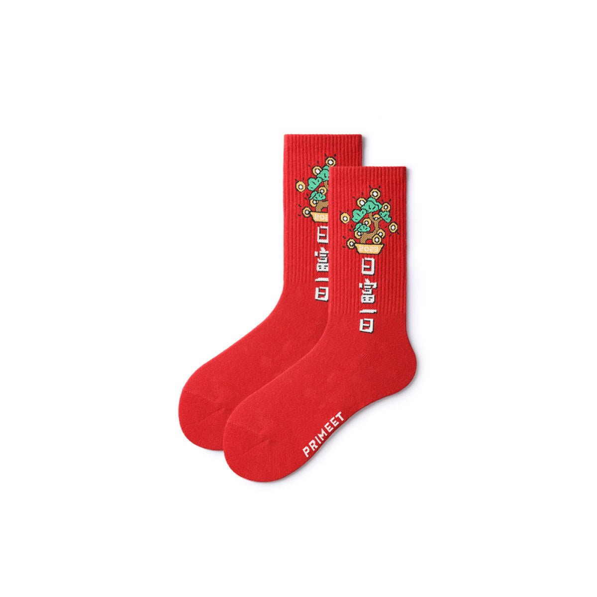 Chinese Fortune All season Women Red Crew Socks