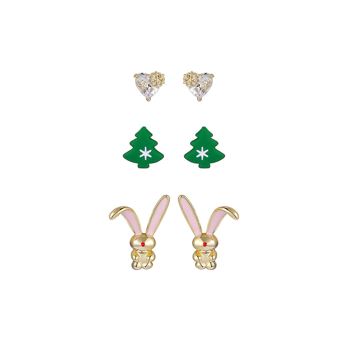 Christmas Bunny Gold Earrings Set - 0cm