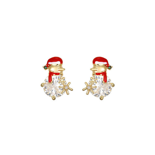Christmas Snowman Gold Earrings