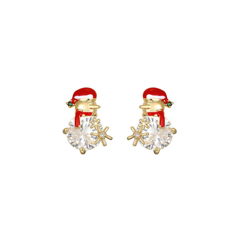 Christmas Snowman Gold Earrings