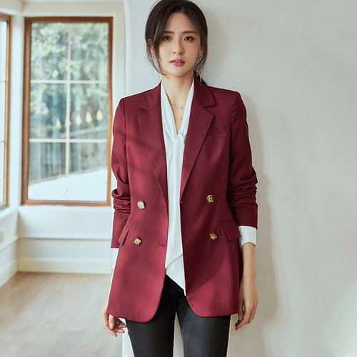 Classic Double Breasted Blazer in Wine