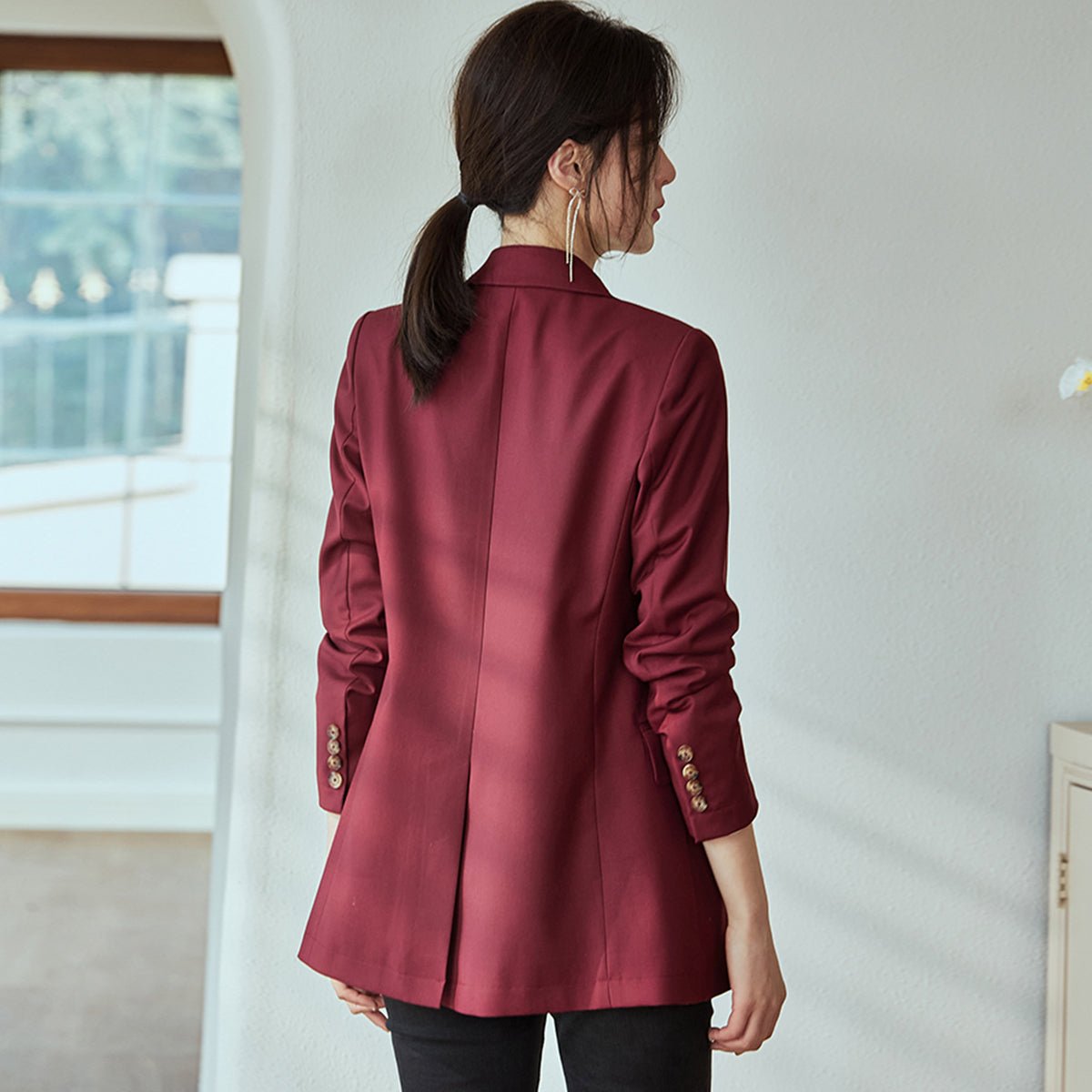 Classic Double Breasted Blazer in Wine   0cm