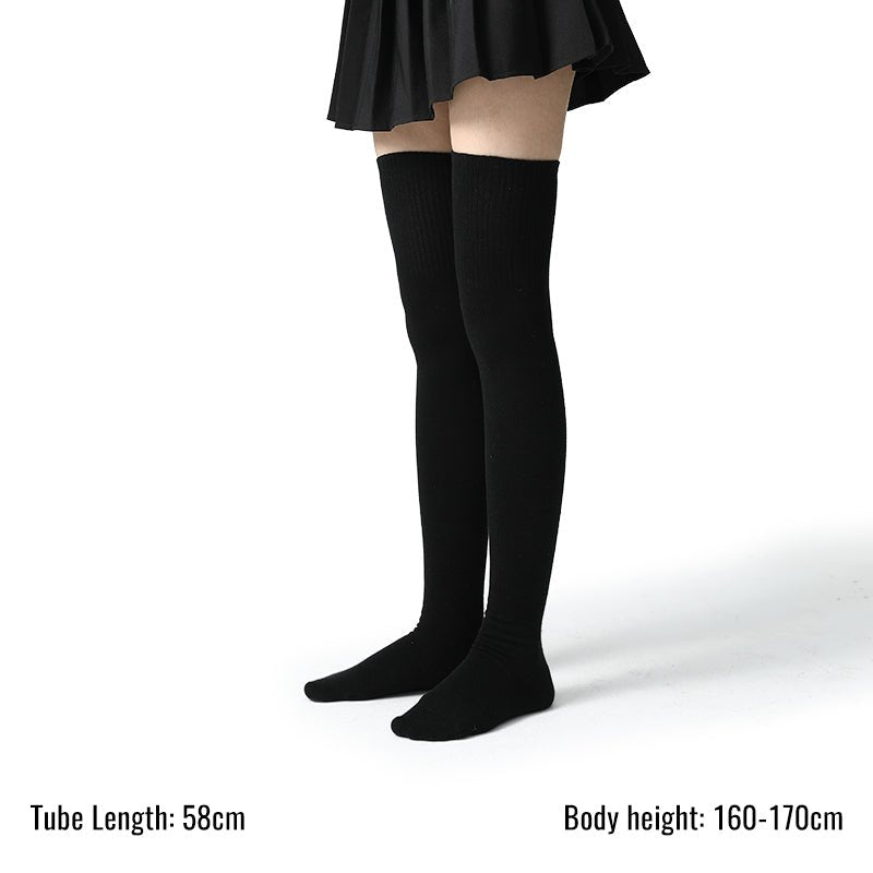 Classic Everyday 58cm All-season Women Black Over The Knee Socks - 0cm