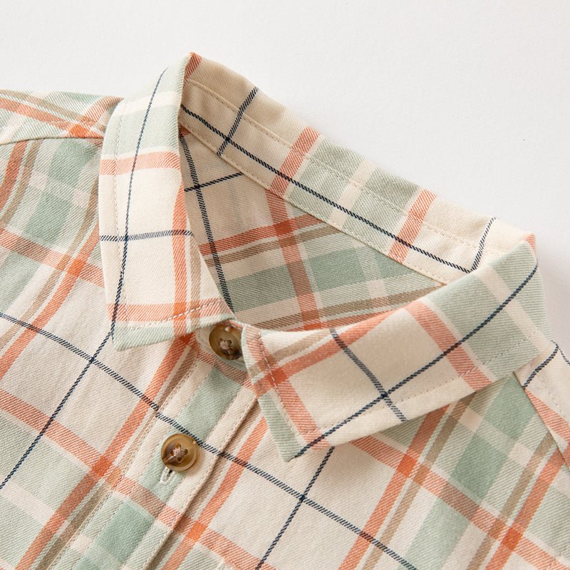 Classic Rugged Plaid Button Down Boy Check Shirt   0cm