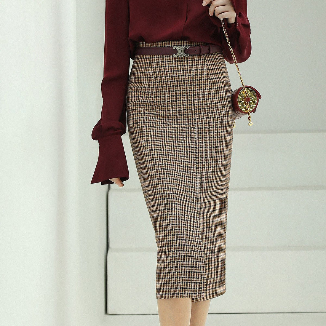 Classy Retro Houndstooth Wool Check Skirt - 0cm