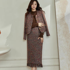 Coffee Tweed Skirt and Blazer Set