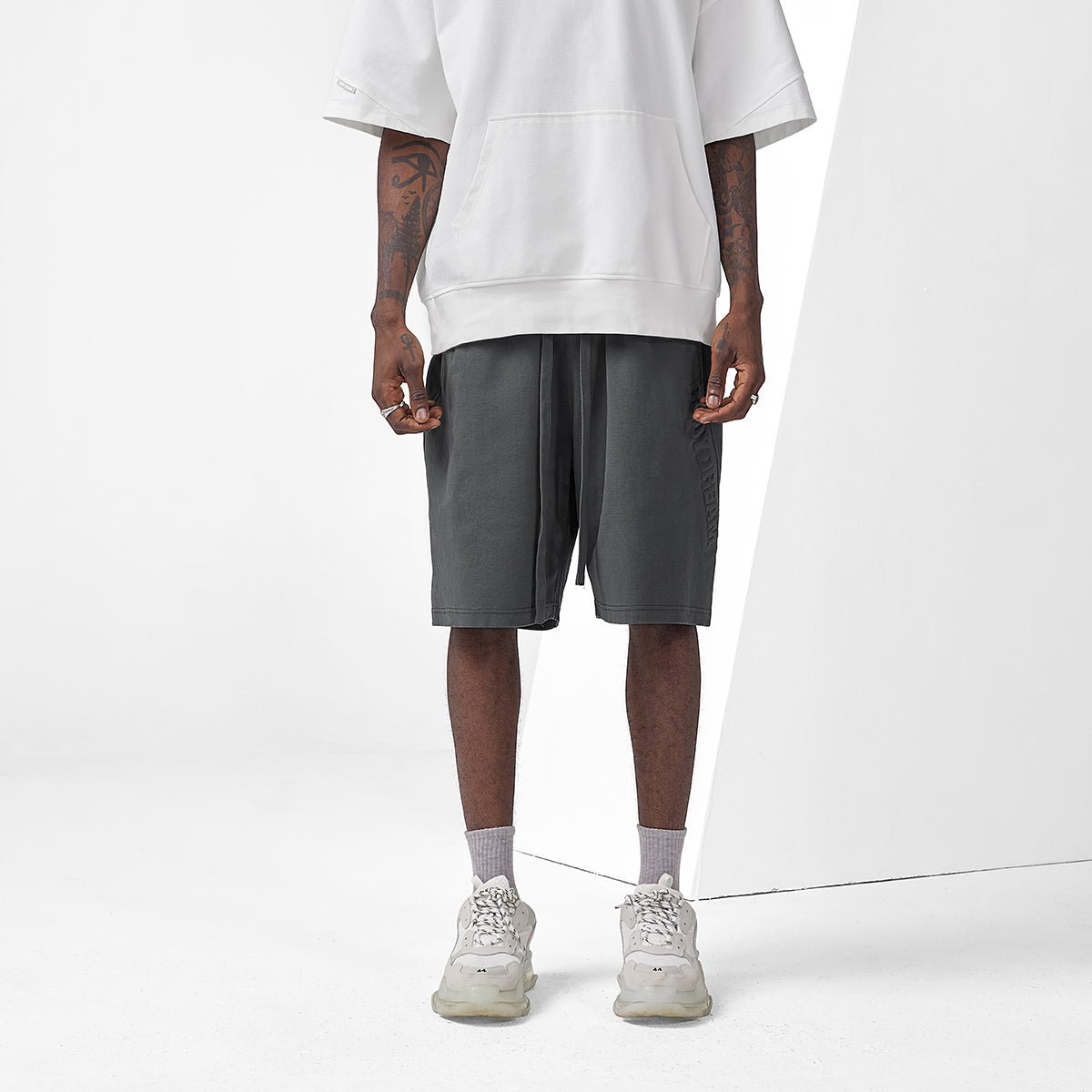 Cold Wall Logo Embossed Charcoal Track Shorts   0cm