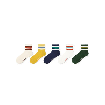 Color Pop Three Stripes All-season Women 5pcs Crew Socks Set - 0cm