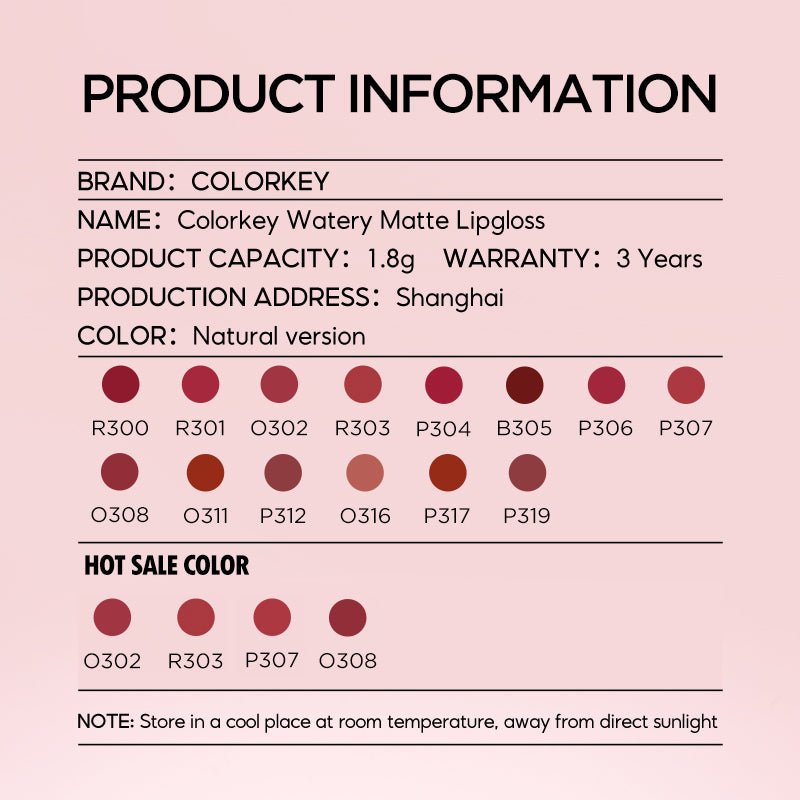 COLORKEY Soft Matte Water Tint P306 Pink - 0cm