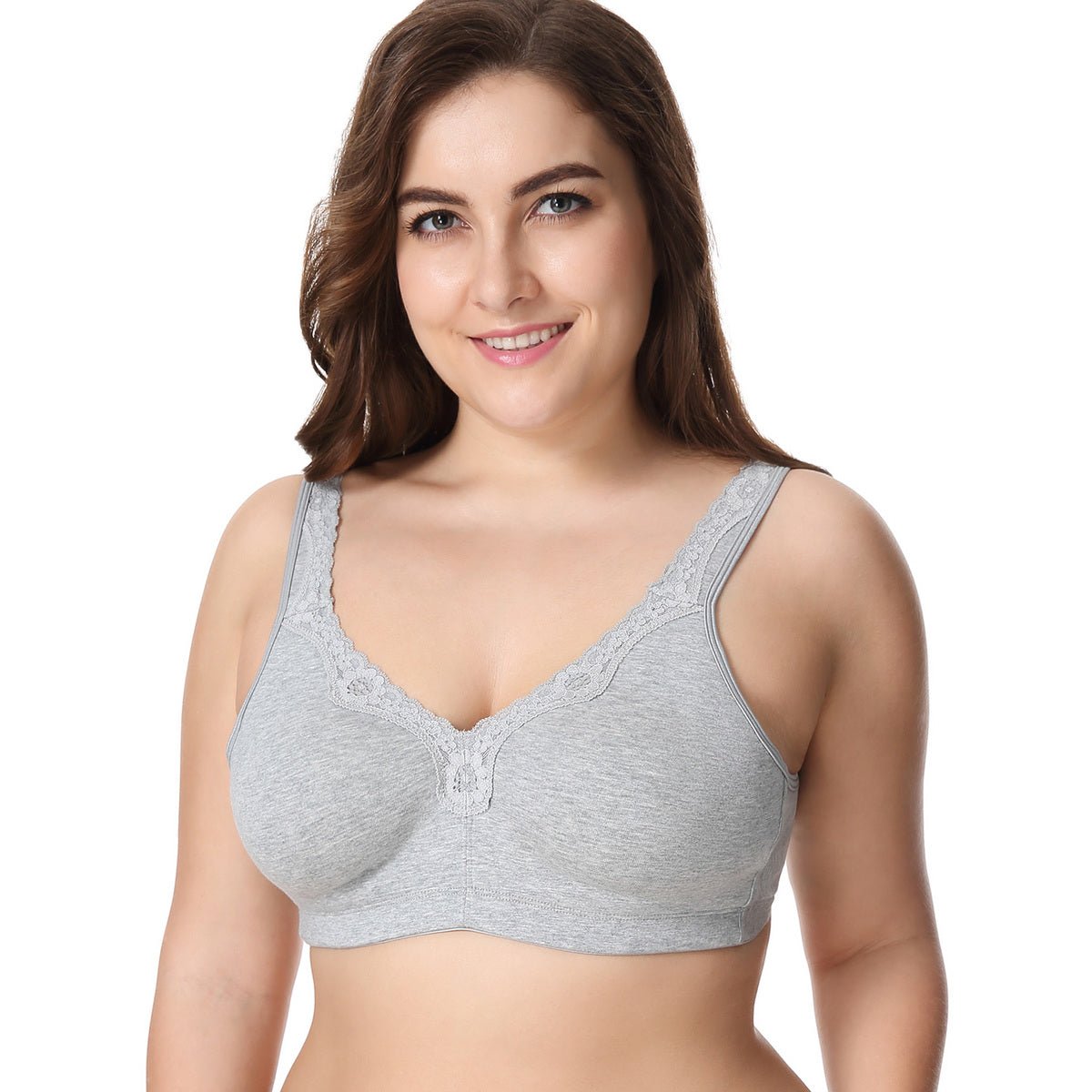 Comfort Cotton Wireless Unlined Plus Size Full Coverage Grey Lace Bra   0cm