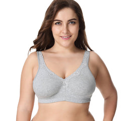 Comfort Cotton Wireless Unlined Plus Size Full Coverage Grey Lace Bra