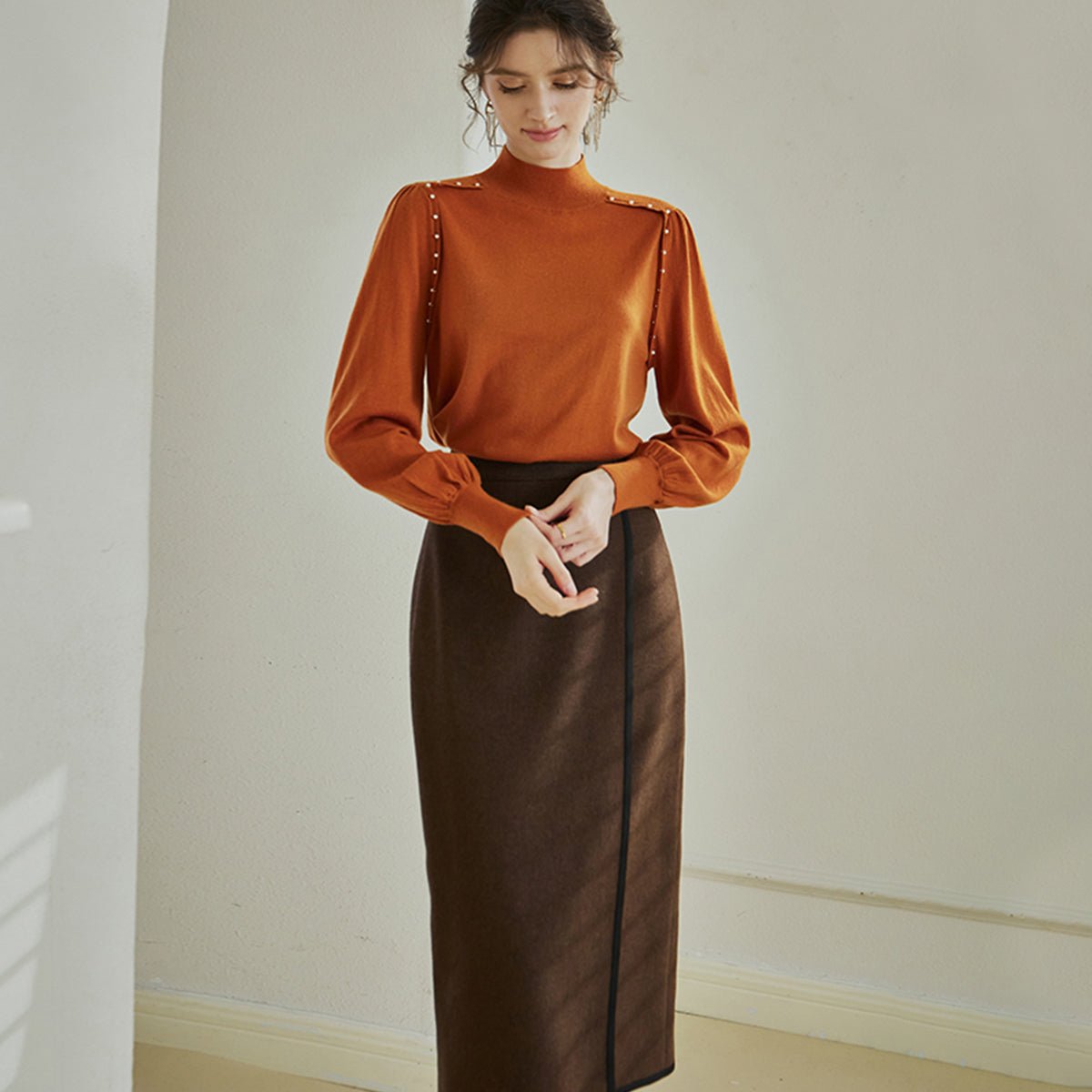 Comfortable Chocolate Brown Pencil Skirt   0cm