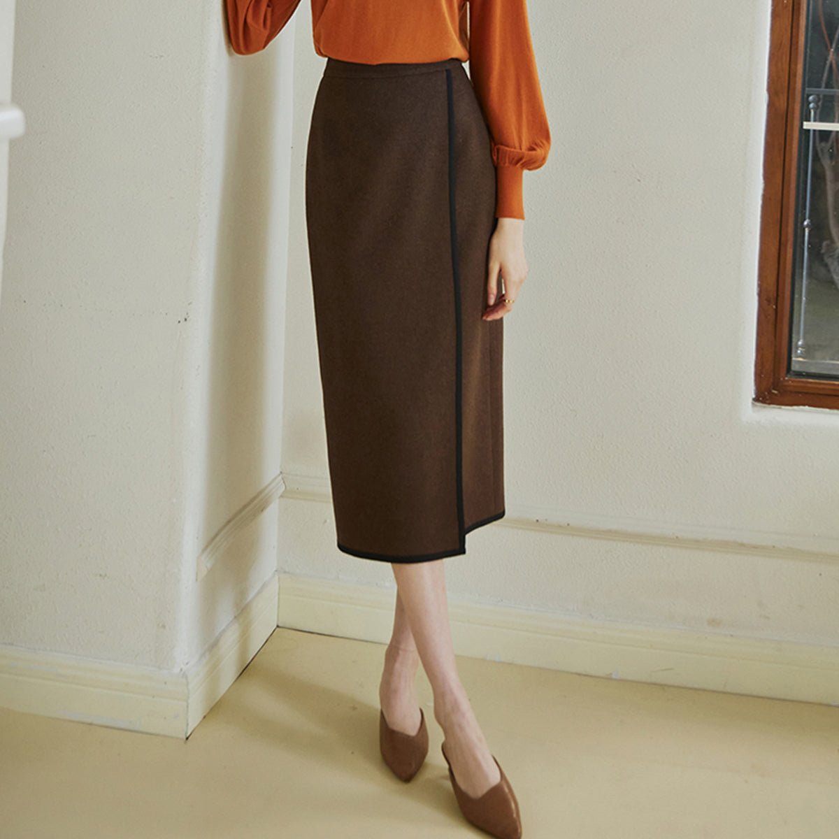 Comfortable Chocolate Brown Pencil Skirt   0cm