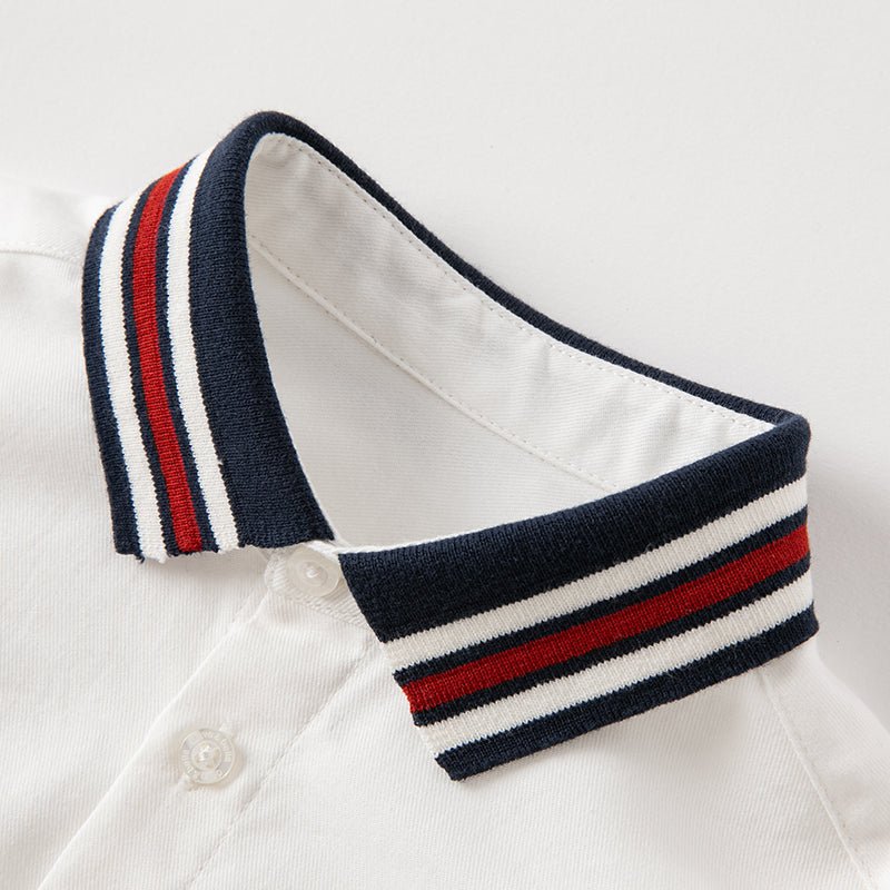 Contrast Striped Trim Boy White Shirt   0cm